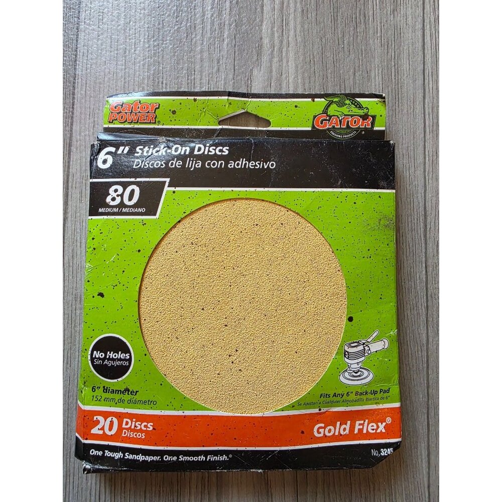 Gator Power Gold Flex 6" Stick-On Discs 80 Grit Sandpaper 20 Pack